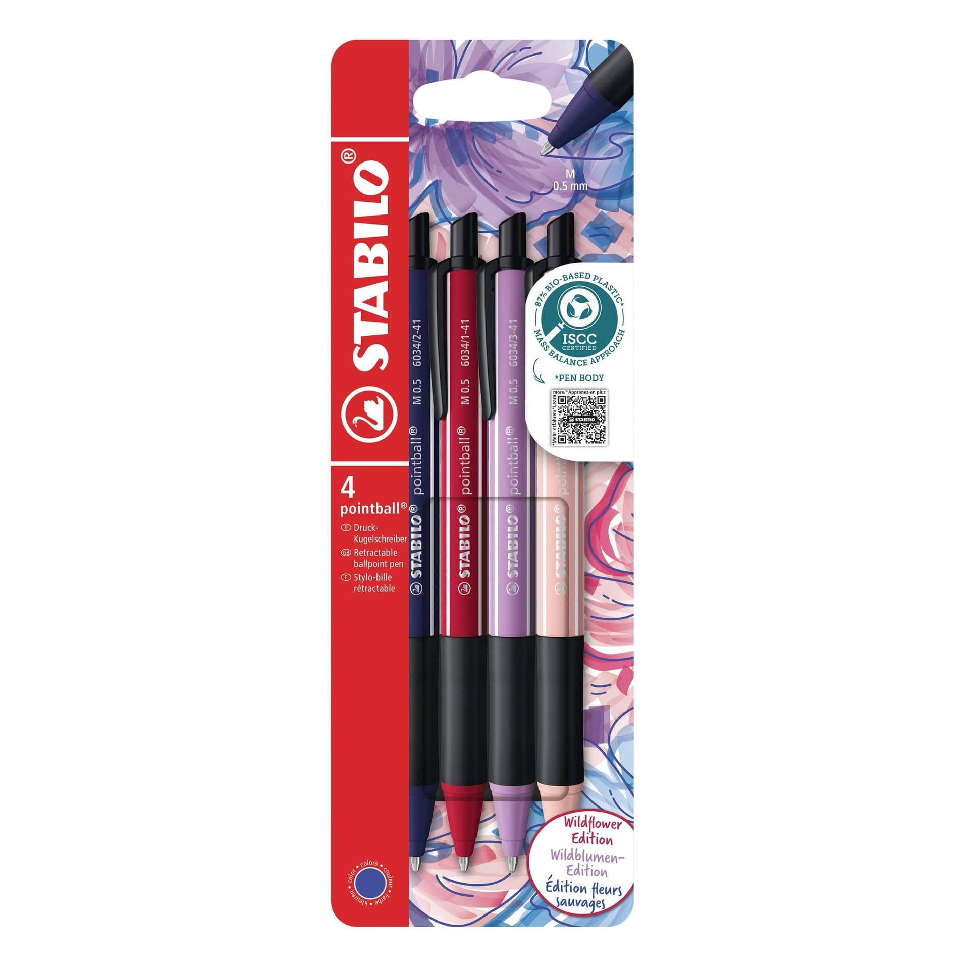 Balpen STABILO pointball Wildflower assorti 4 stuks