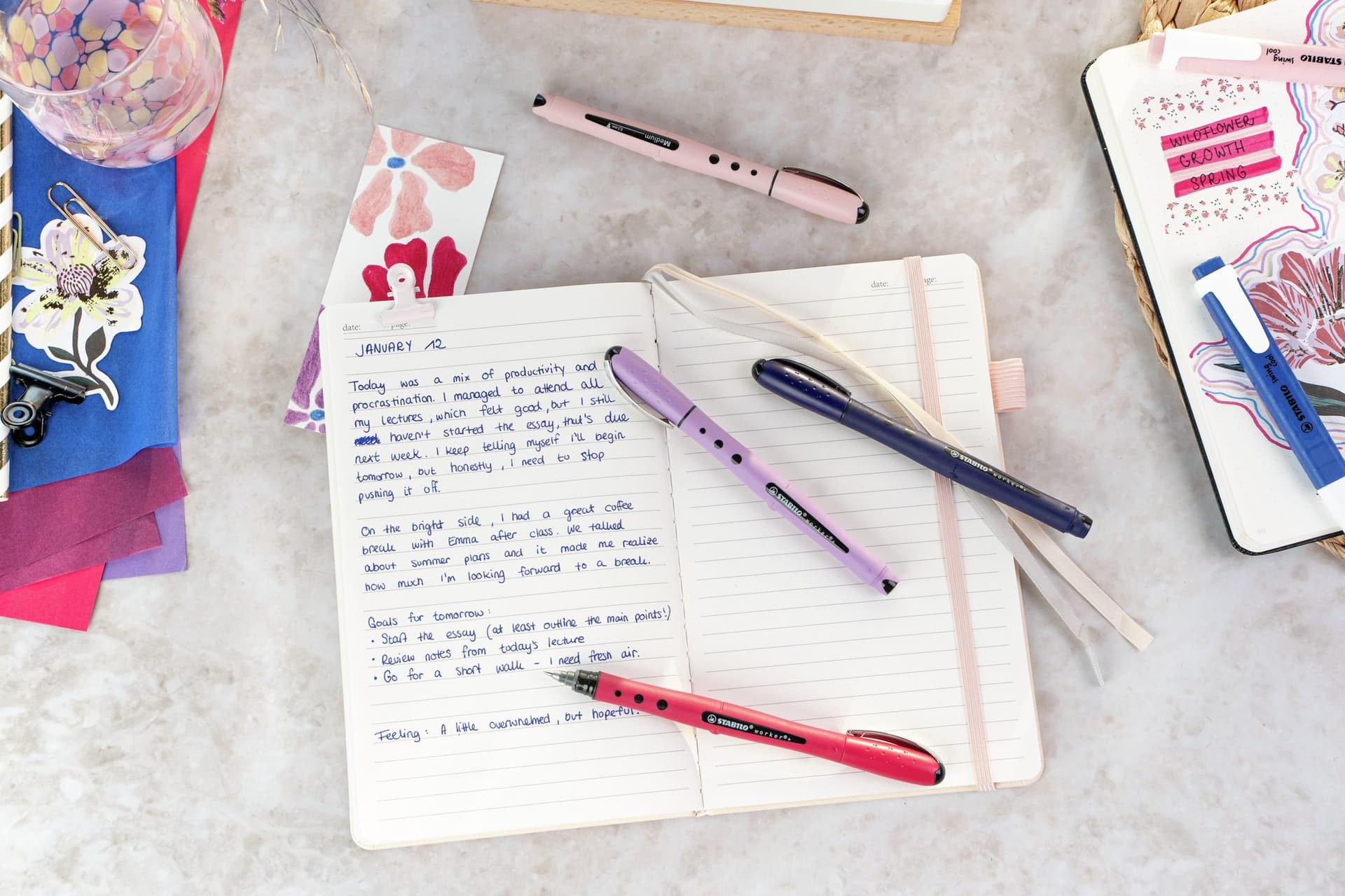 Rollerpen STABILO worker+ Wildflower medium Pruisisch blauw 5