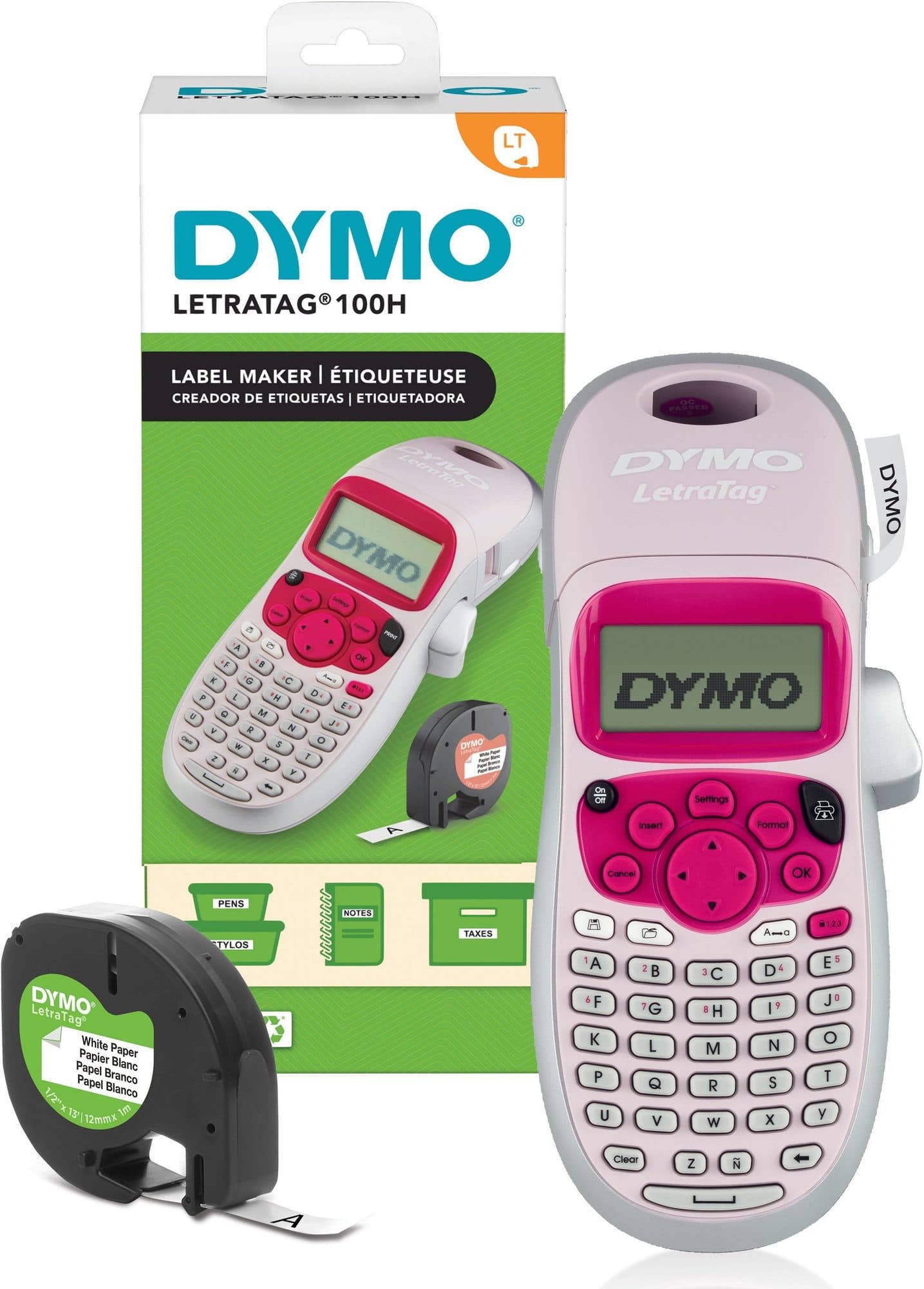 Labelprinter Dymo LetraTag 100H draagbaar abc 12mm roze 2