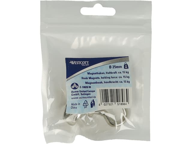 Magneet met haak Westcott 25mm zilver Trekkracht +/- 15kg 2