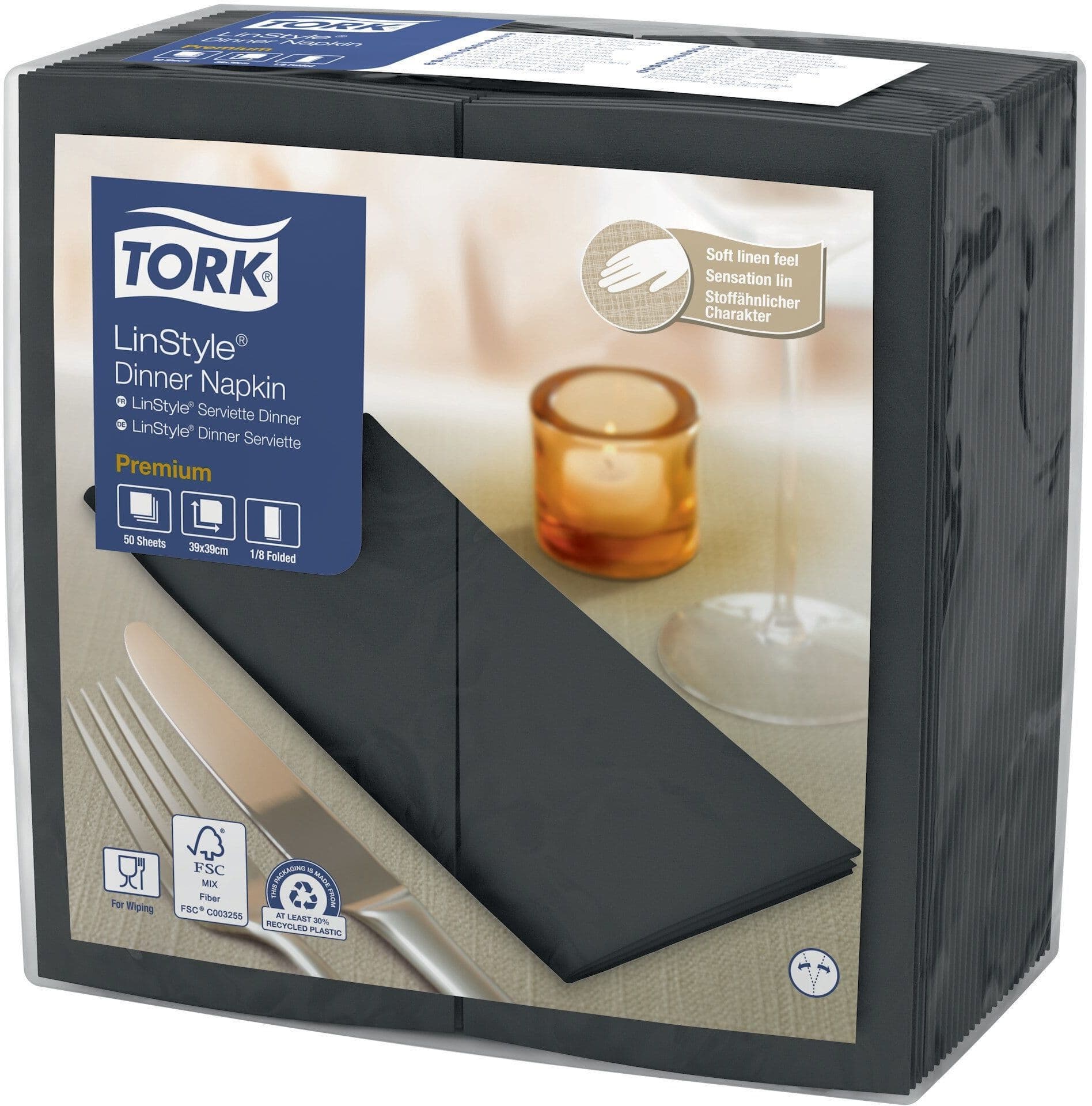 Dinerservet Tork Linstyle Premium 1/8 vouw 1-laags 390x390mm 50 vel zwart 478196
