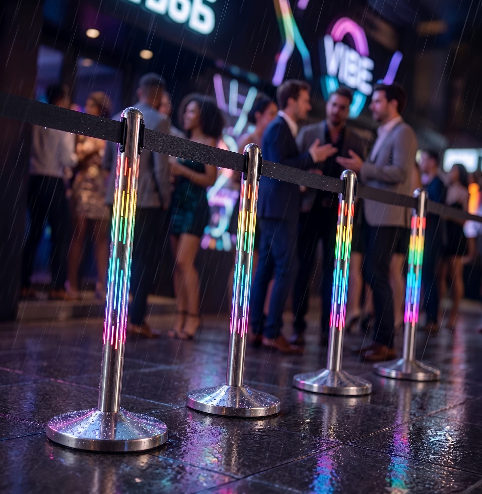 Afzetpaal Securit Nova RVS met rolband en RGB-verlichting 100cm zilver 7