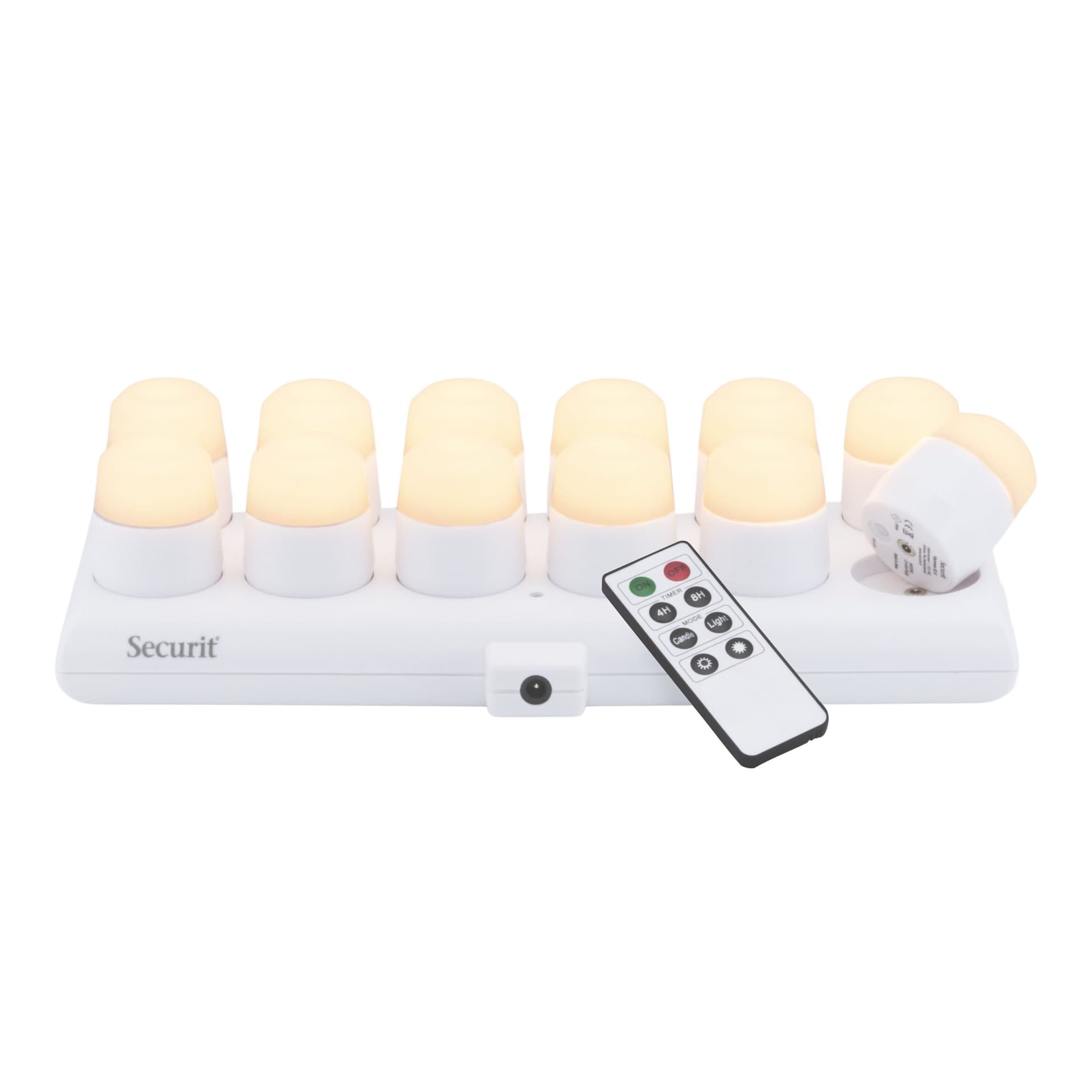 Theelicht Securit Amsterdam LED warmwit met oplaadstation 12 stuks wit