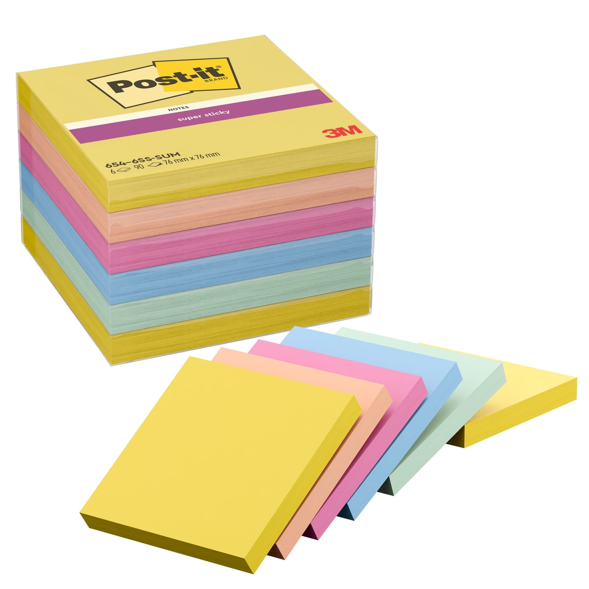 Memoblok Post-it 654 Super Sticky 76x76mm Summer Sorbet 6 stuks 2