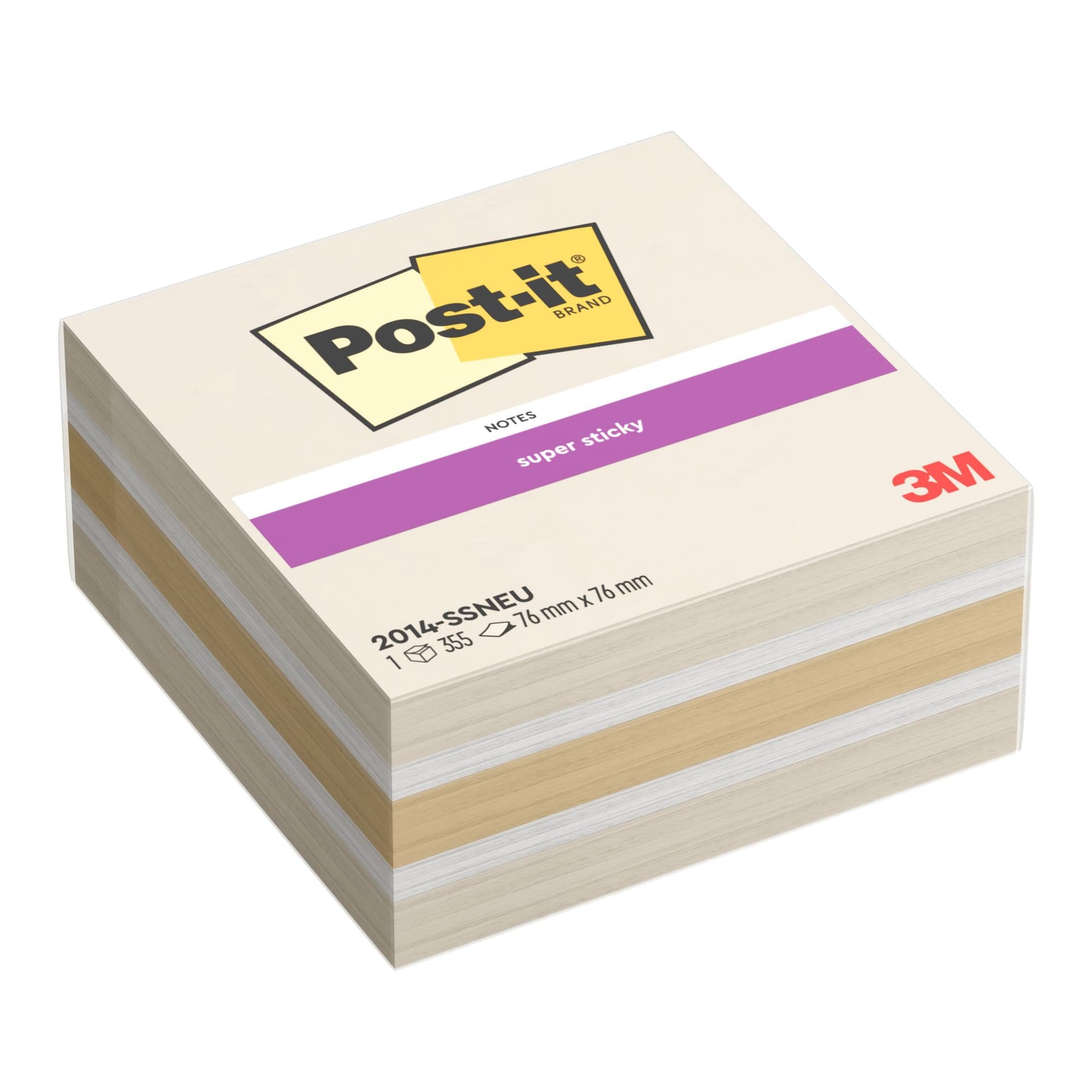 Memoblok Post-it 2014 Super Sticky 76x76mm kubus Neutrality 355 vel