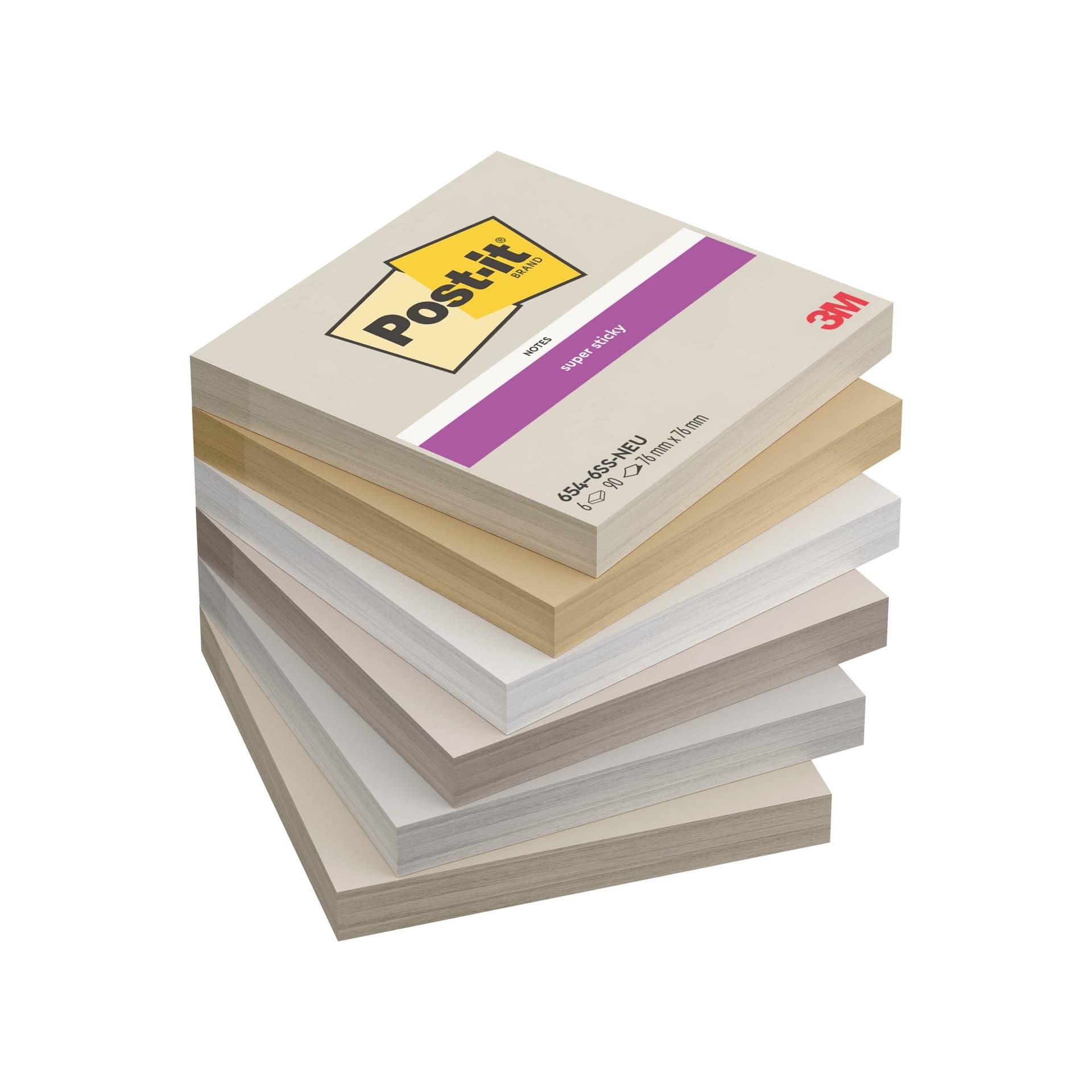 Memoblok Post-it 654 Super Sticky 76x76mm Neutrality 6 stuks