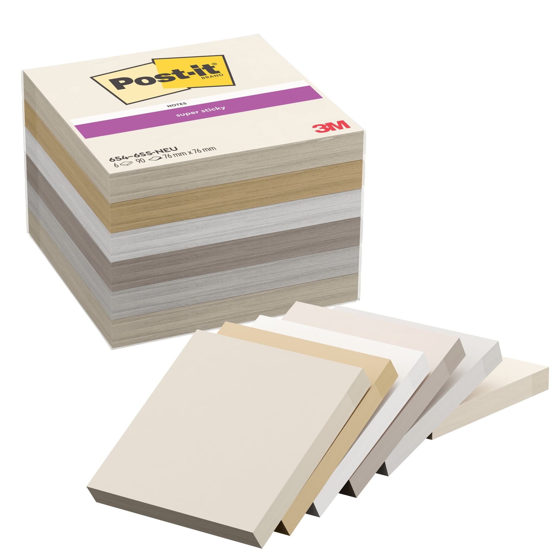 Memoblok Post-it 654 Super Sticky 76x76mm Neutrality 6 stuks 2