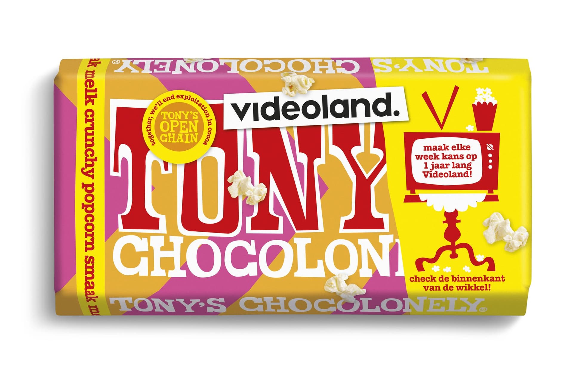 Chocolade Tony's Chocolonely melk popcorn crunch 180 gram
