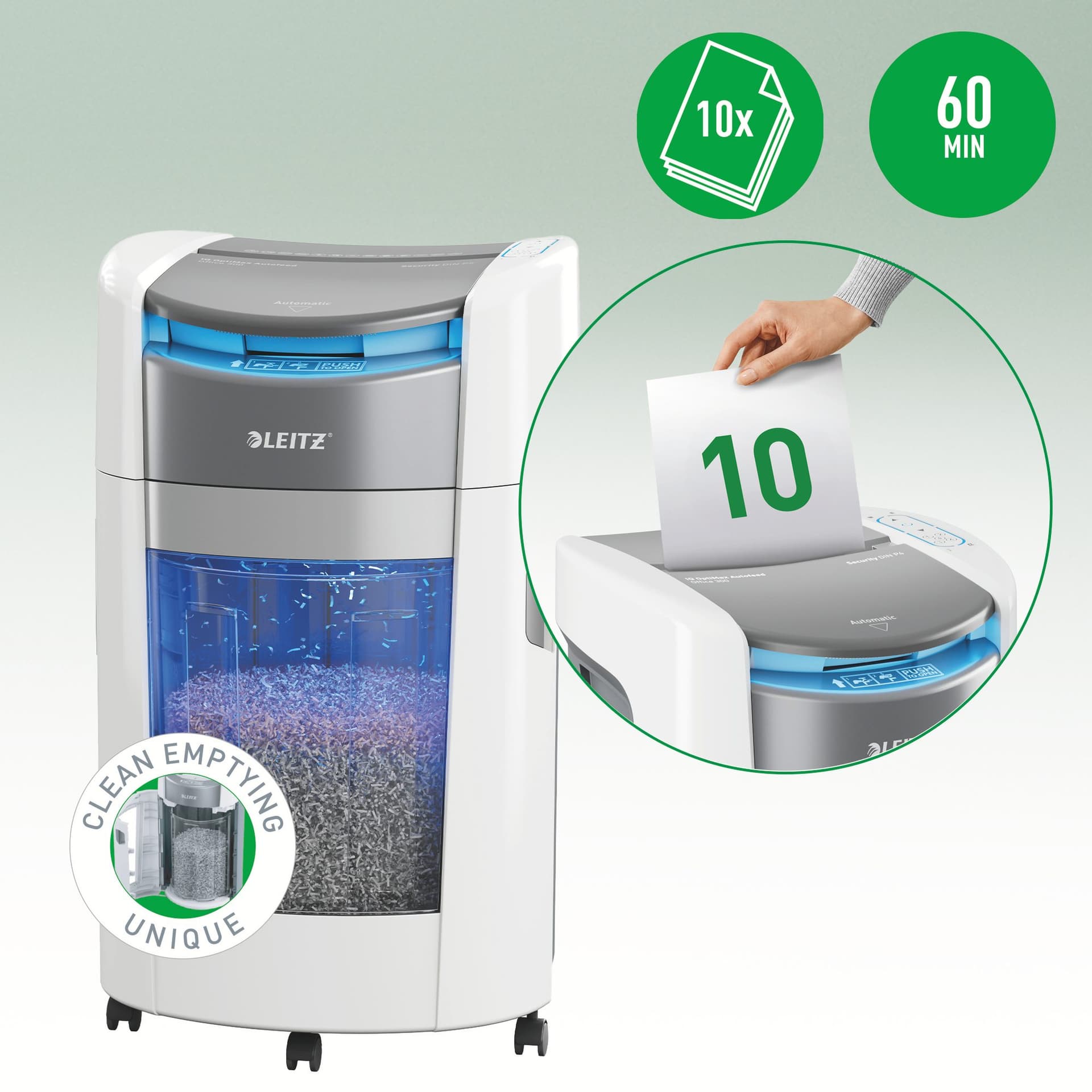 Papiervernietiger Leitz IQ OptiMax Autofeed 300 P4 snippers 4x10mm 6