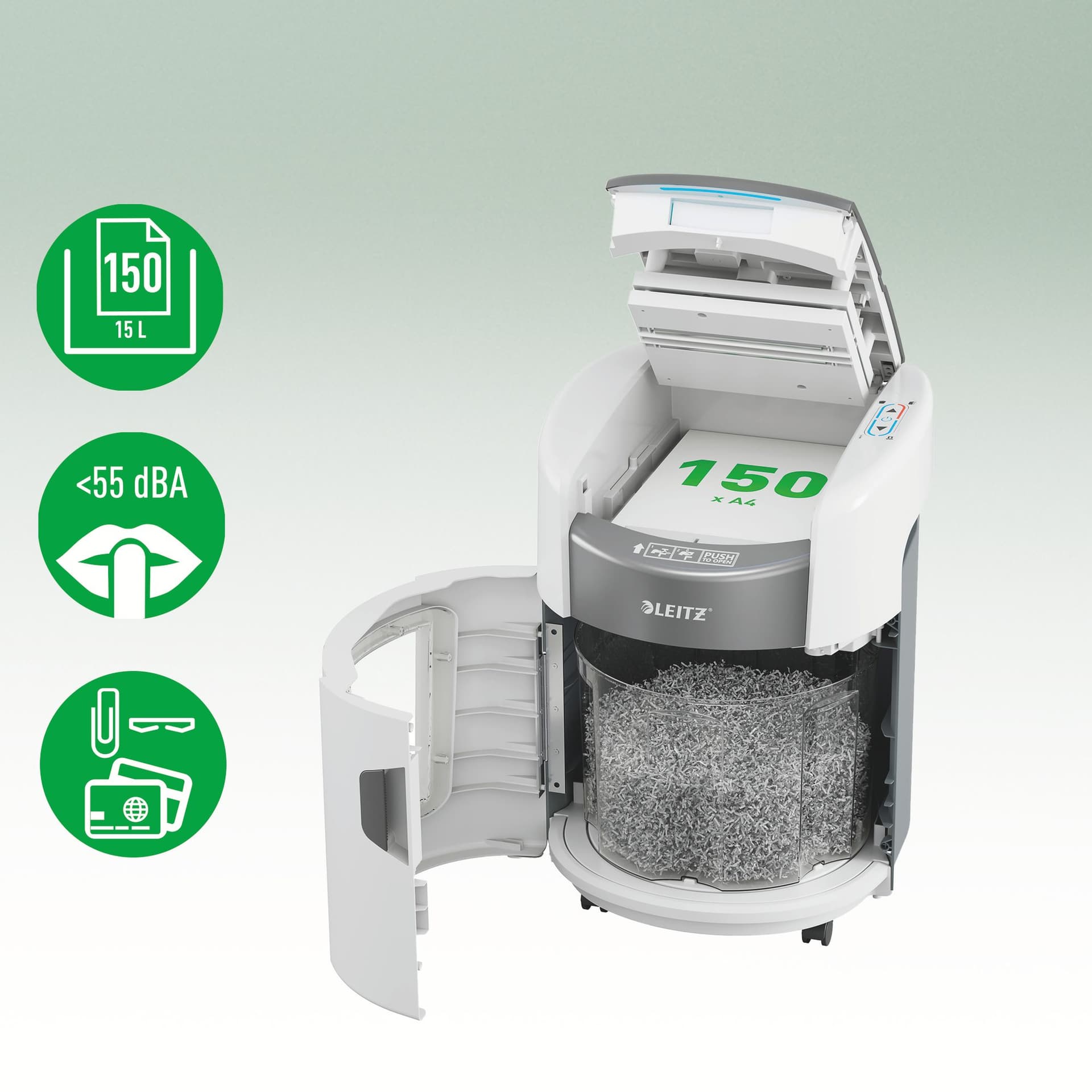 Papiervernietiger Leitz IQ OptiMax Autofeed 150 P4 snippers 4x10mm 4
