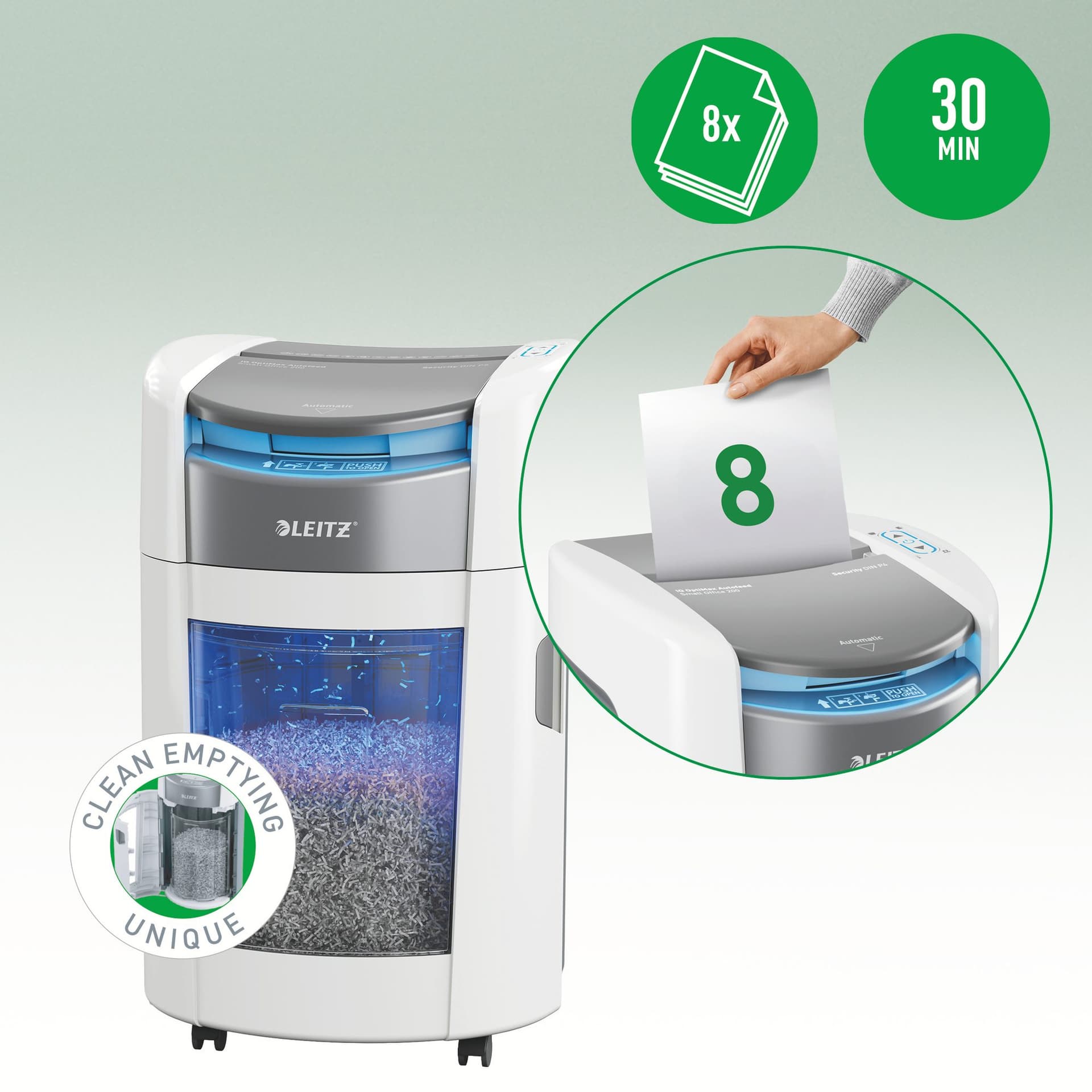 Papiervernietiger Leitz IQ OptiMax Autofeed 200 P4 snippers 4x10mm 6
