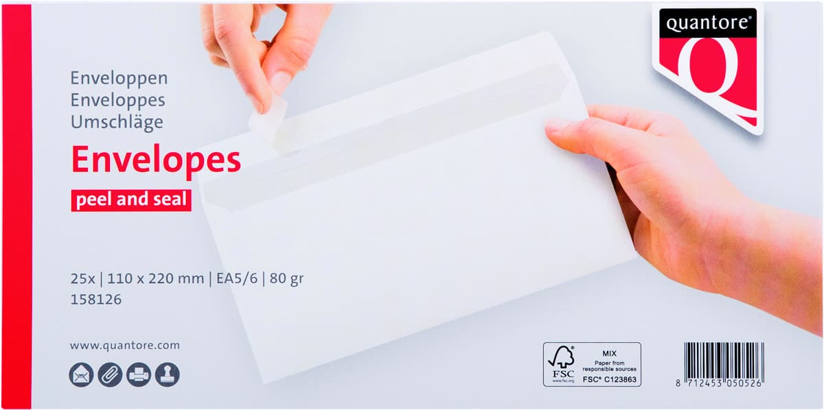Envelop Quantore bank EA5/6 110x220mm zelfklevend wit 25 stuks 3