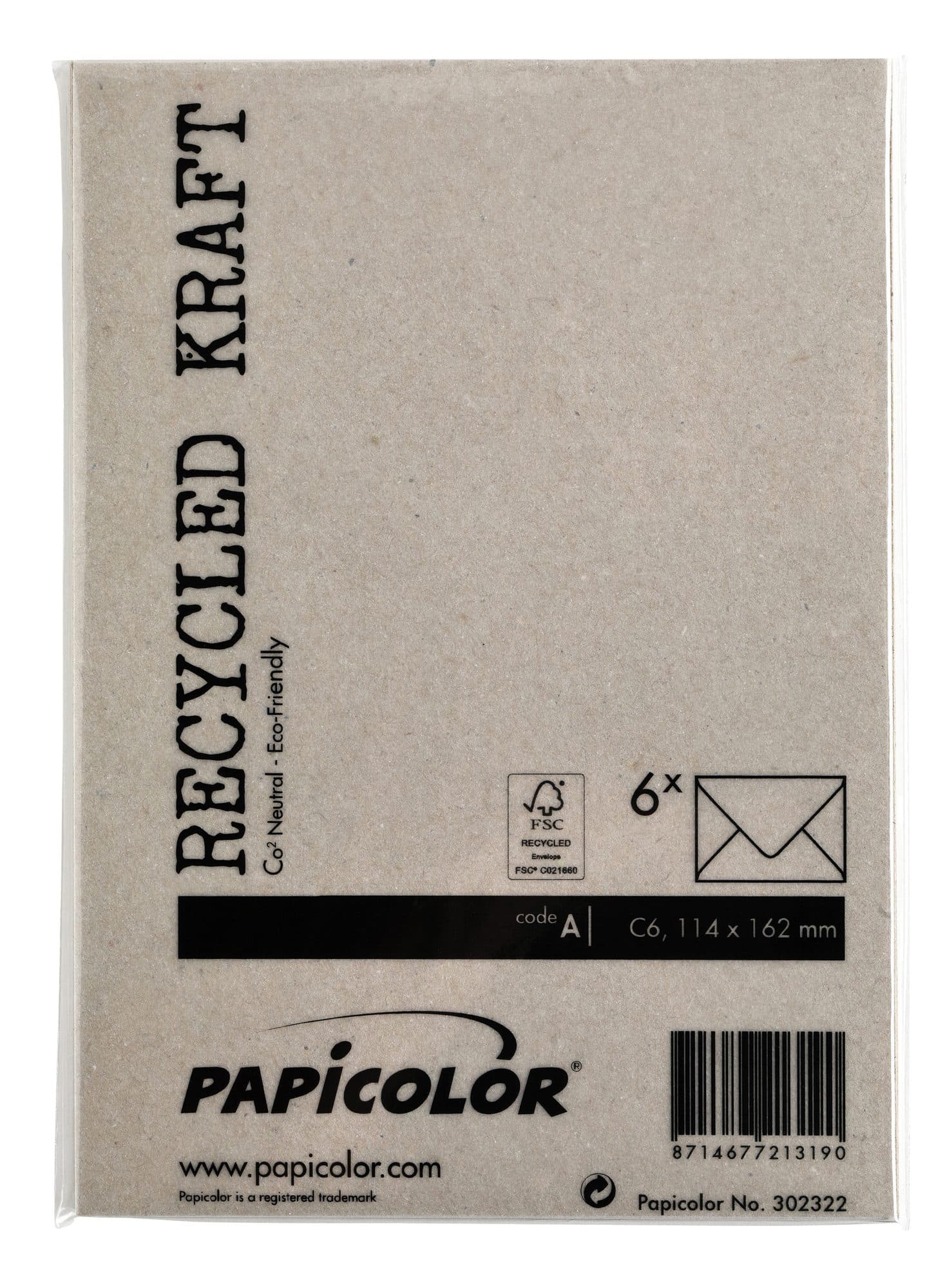 Envelop Papicolor C6 114x162mm kraft grijs pak à 6 stuks 3