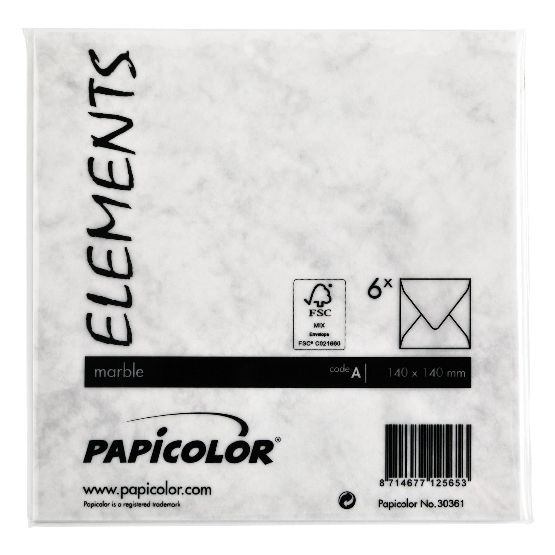 Envelop Papicolor 140x140mm marble grijs pak à 6 stuks 3