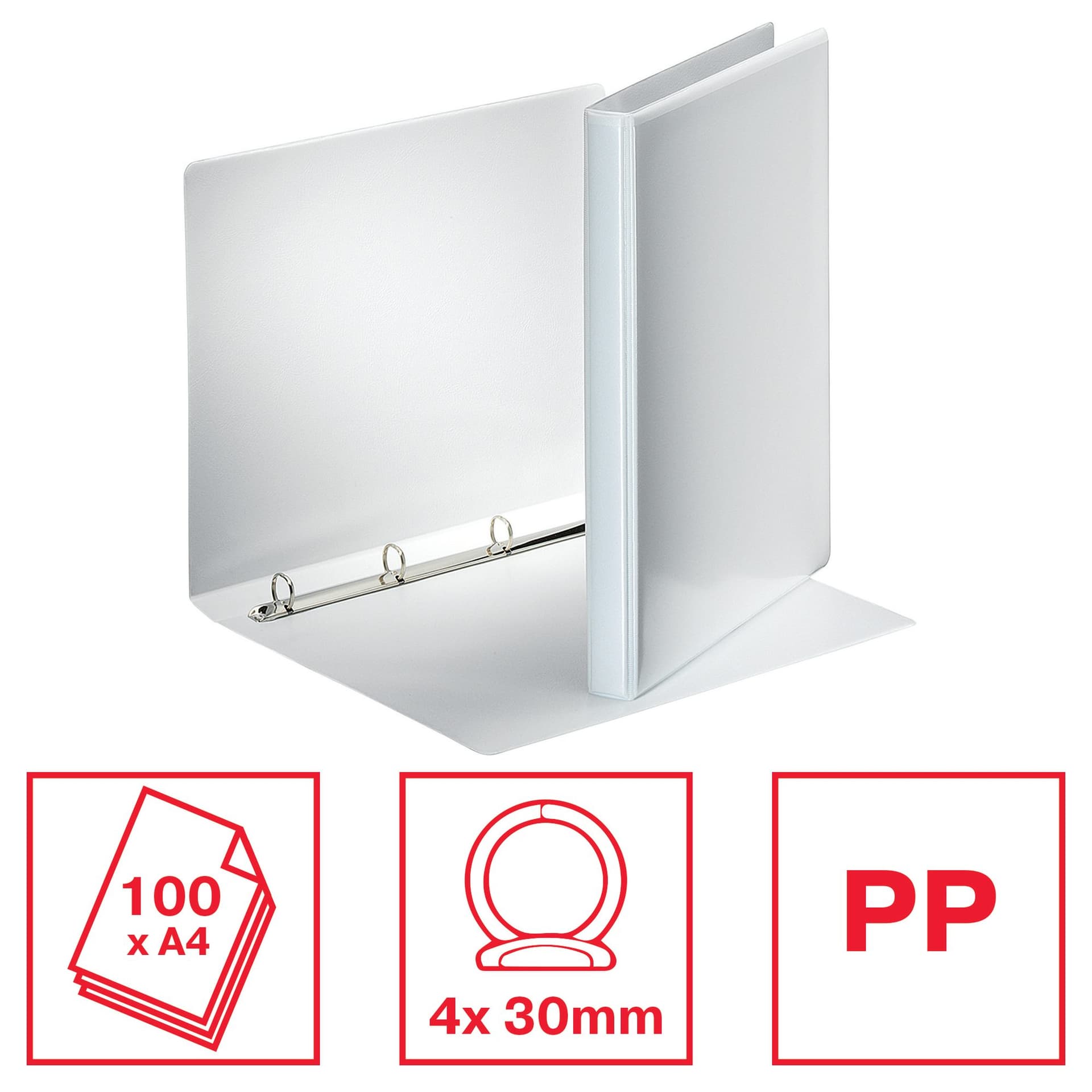 Presentatieringband Esselte Essentials panorama A4 4-rings O-mechaniek 16mm wit 4