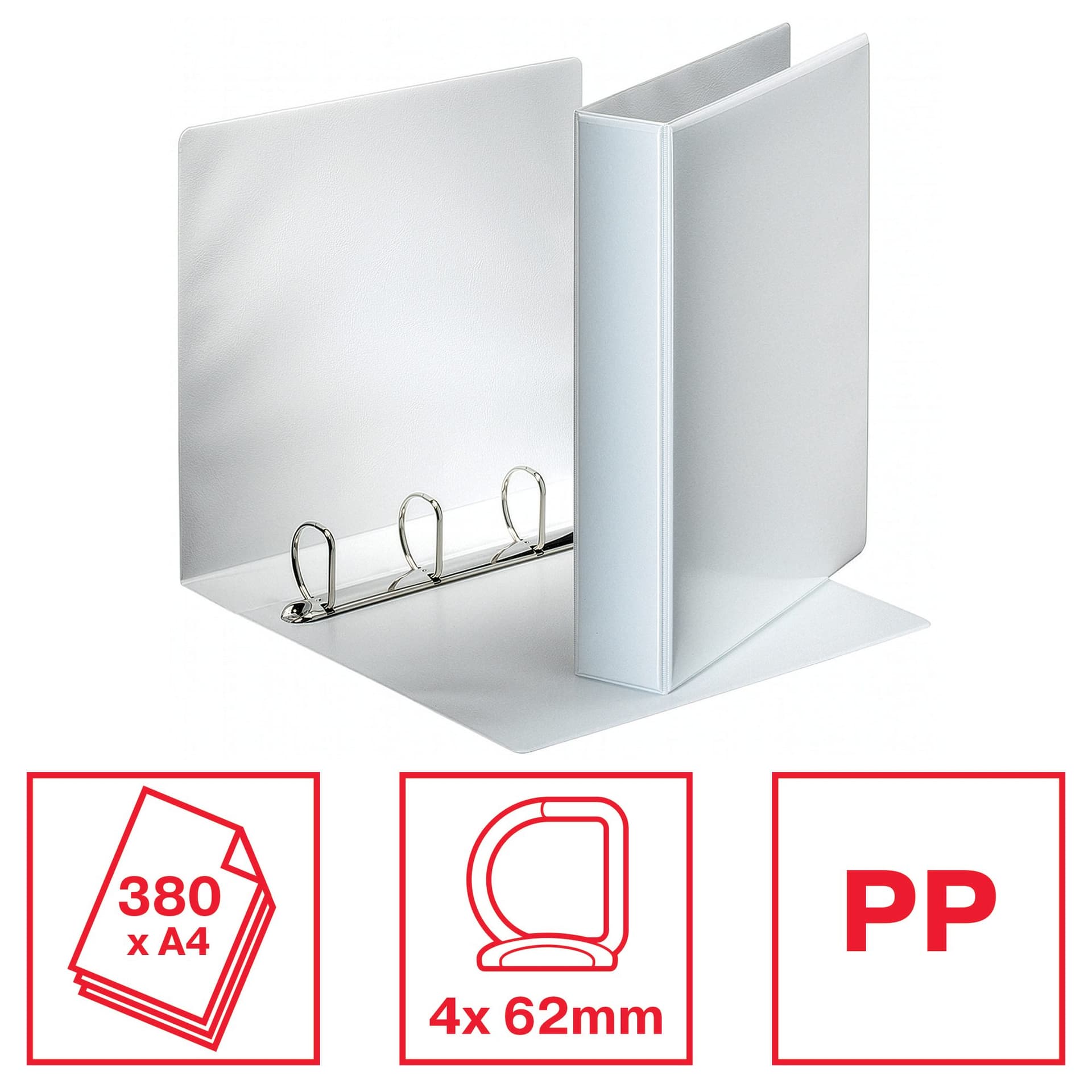 Presentatieringband Esselte Essentials panorama A4 4-rings D-mechaniek 62mm wit 4