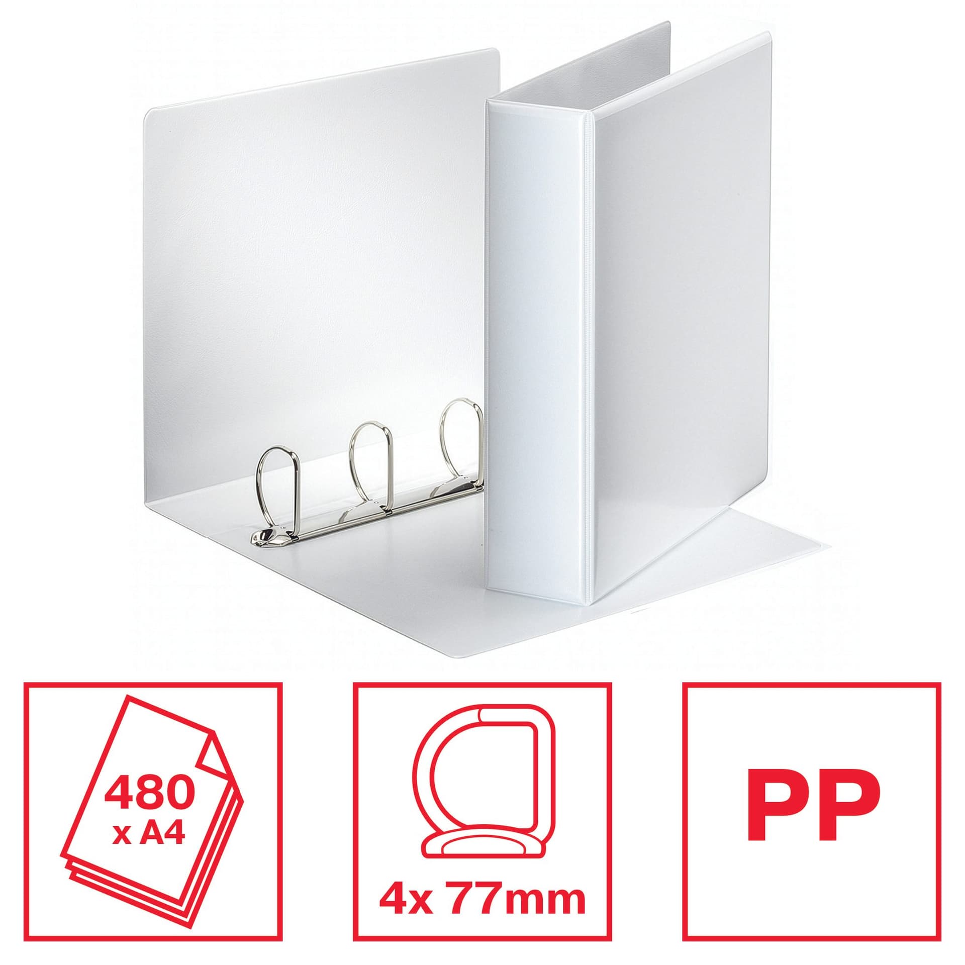 Presentatieringband Esselte Essentials panorama A4 4-rings D-mechaniek 77mm wit 4