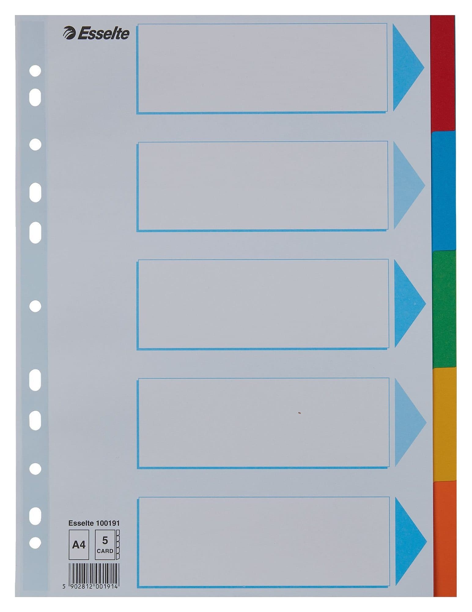Tabbladen Esselte Standaard A4 5-delig karton 11-rings met voorblad assorti