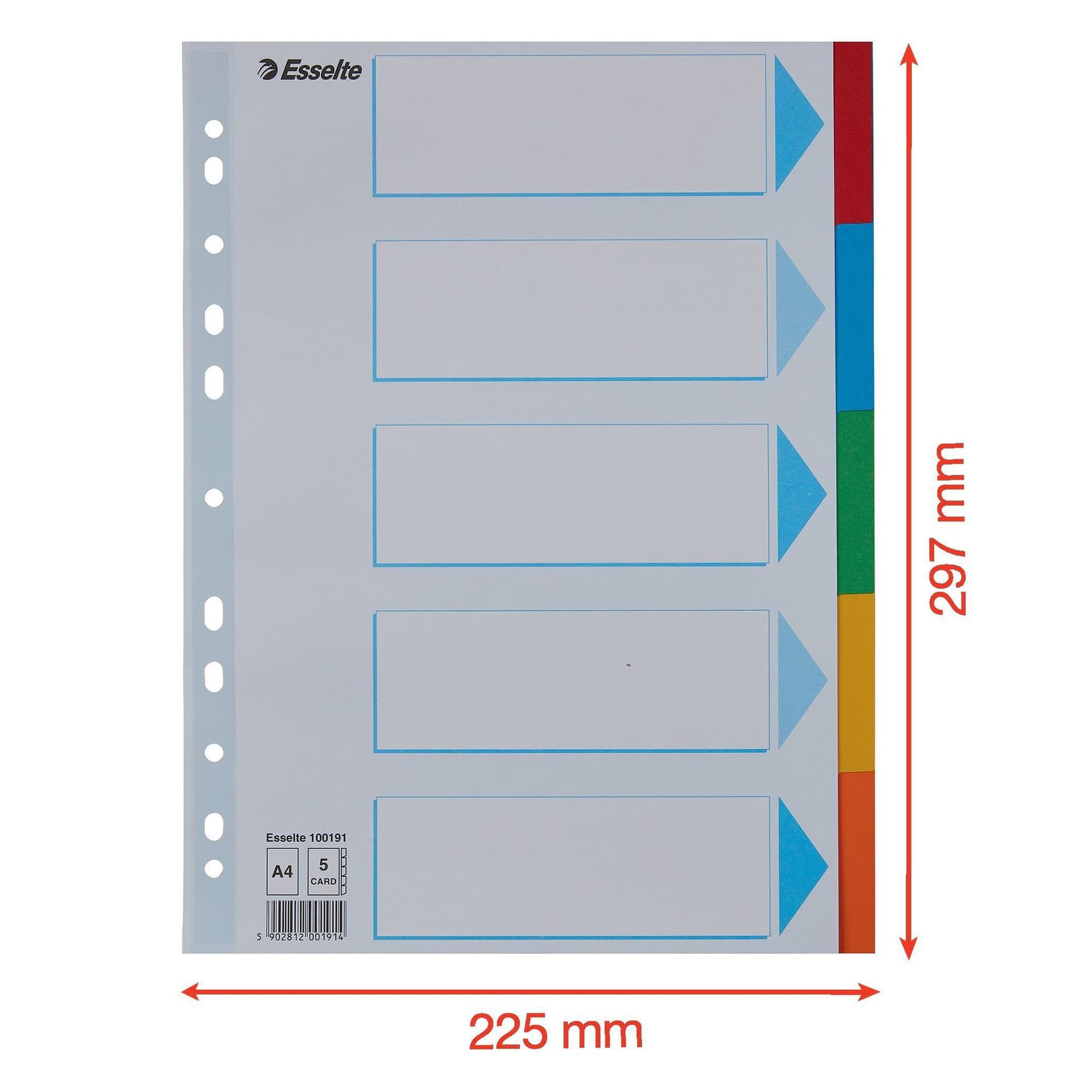 Tabbladen Esselte Standaard A4 5-delig karton 11-rings met voorblad assorti 2