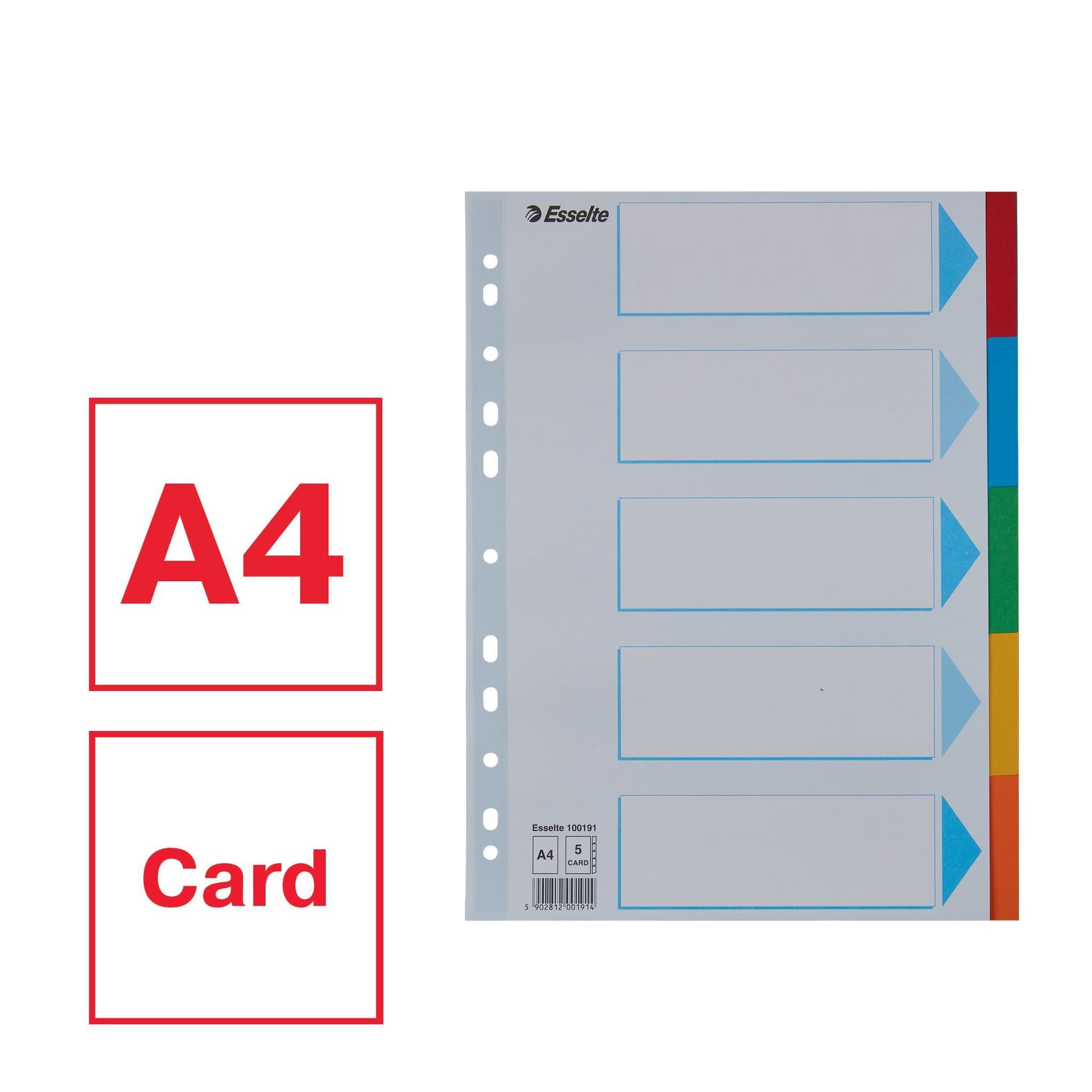 Tabbladen Esselte Standaard A4 5-delig karton 11-rings met voorblad assorti 3