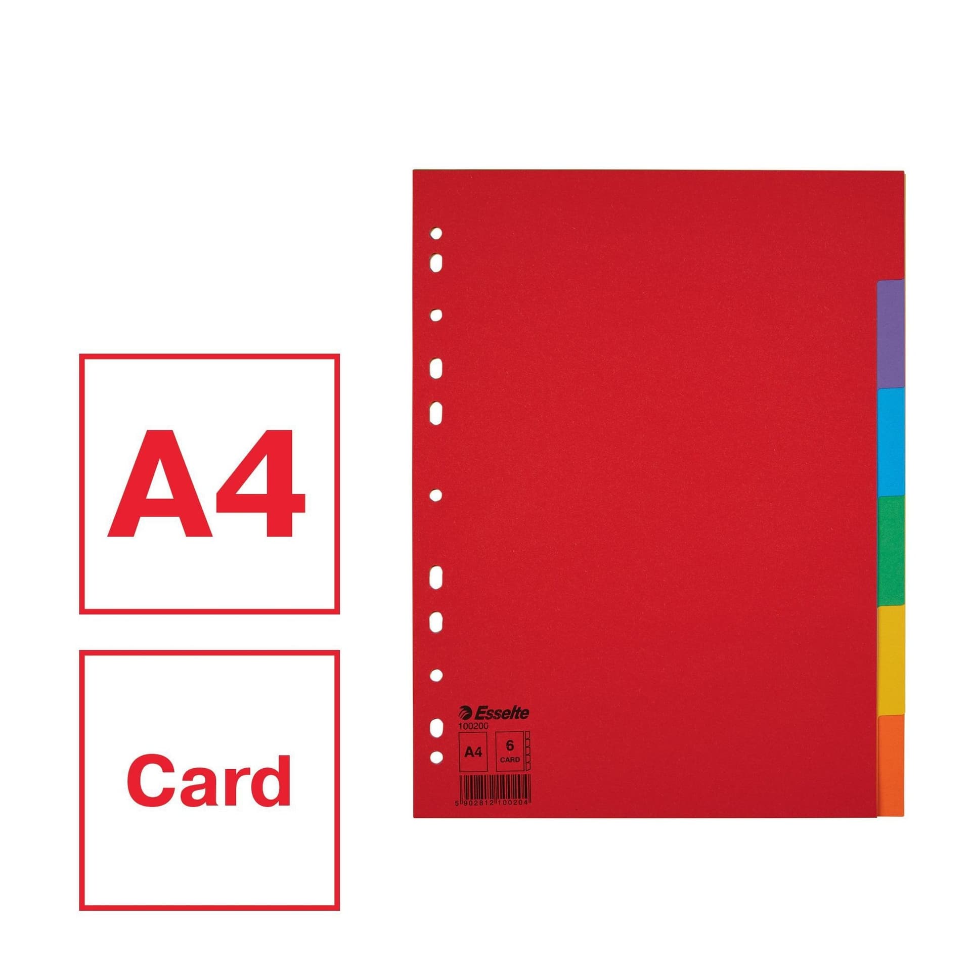 Tabbladen Esselte Economy A4 6-delig  karton 11-rings assorti 3