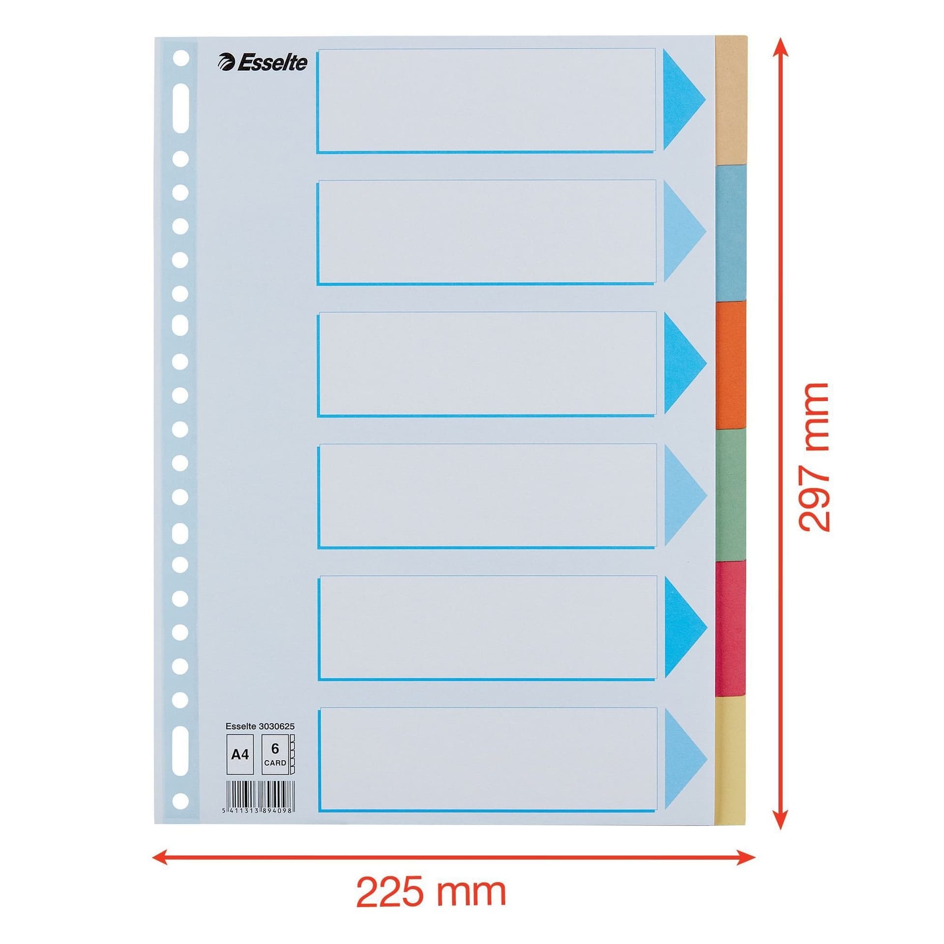 Tabbladen Esselte Premium A4 6-delig karton 23-rings assorti 2