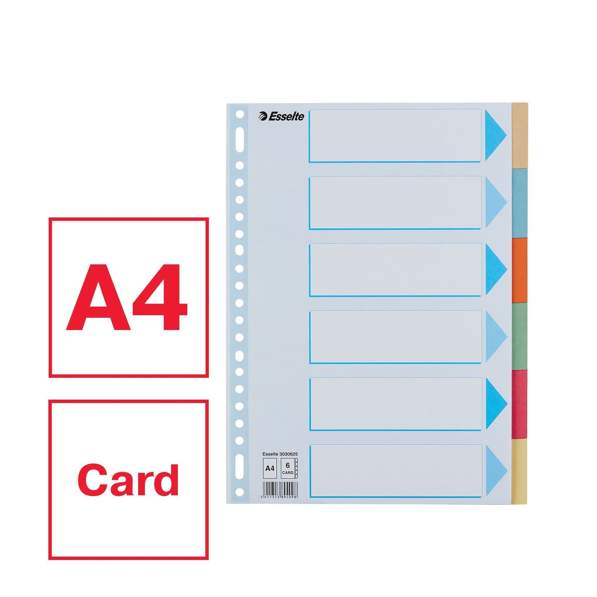 Tabbladen Esselte Premium A4 6-delig karton 23-rings assorti 3