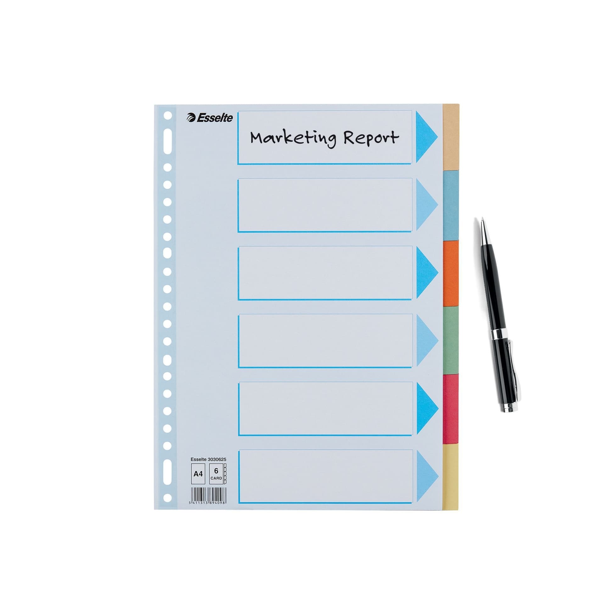 Tabbladen Esselte Premium A4 6-delig karton 23-rings assorti 5