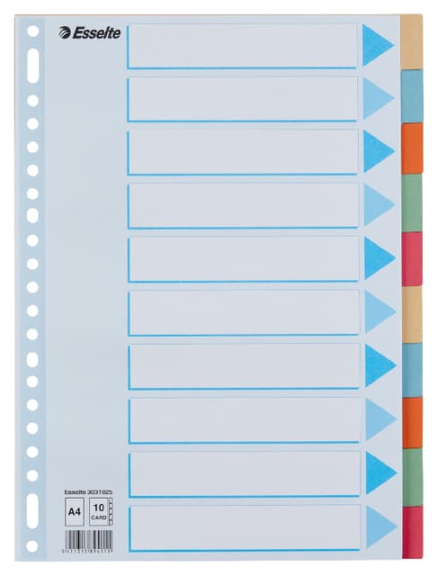 Tabbladen Esselte Premium A4 10-delig karton 23-rings assorti