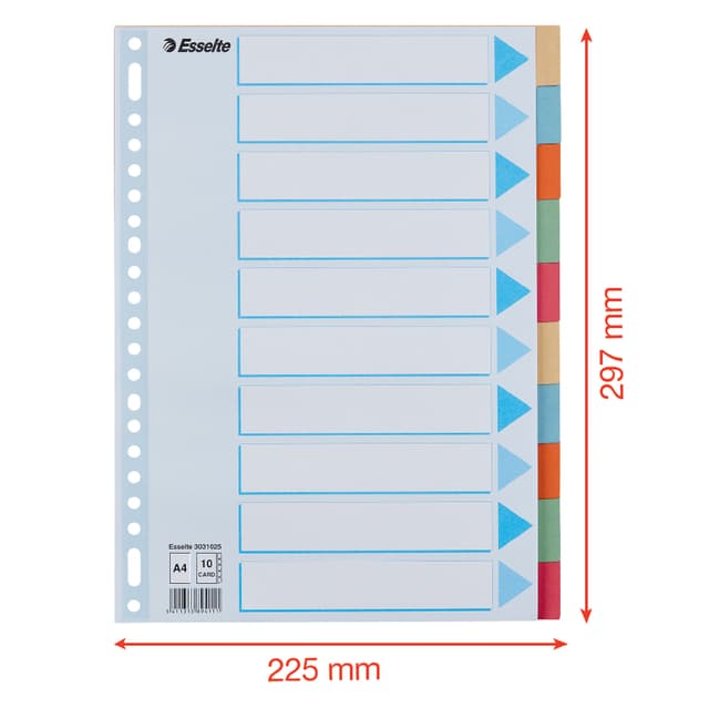 Tabbladen Esselte Premium A4 10-delig karton 23-rings assorti 3