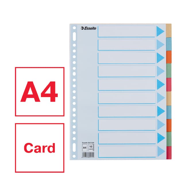 Tabbladen Esselte Premium A4 10-delig karton 23-rings assorti 4