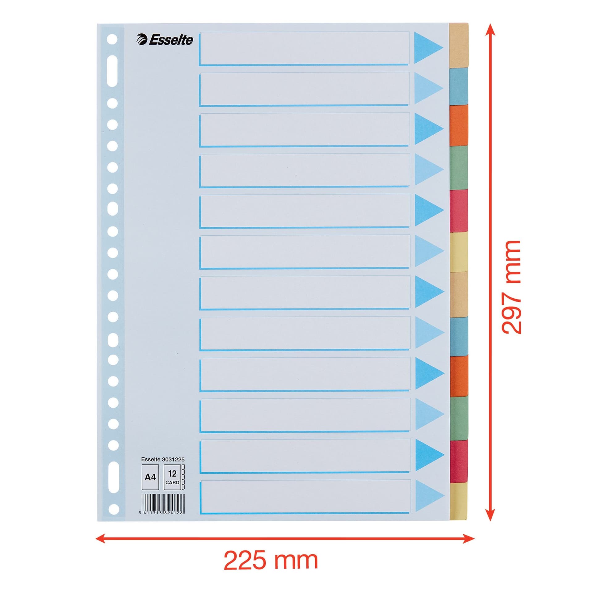Tabbladen Esselte Premium A4 12-delig karton 23-rings assorti 2