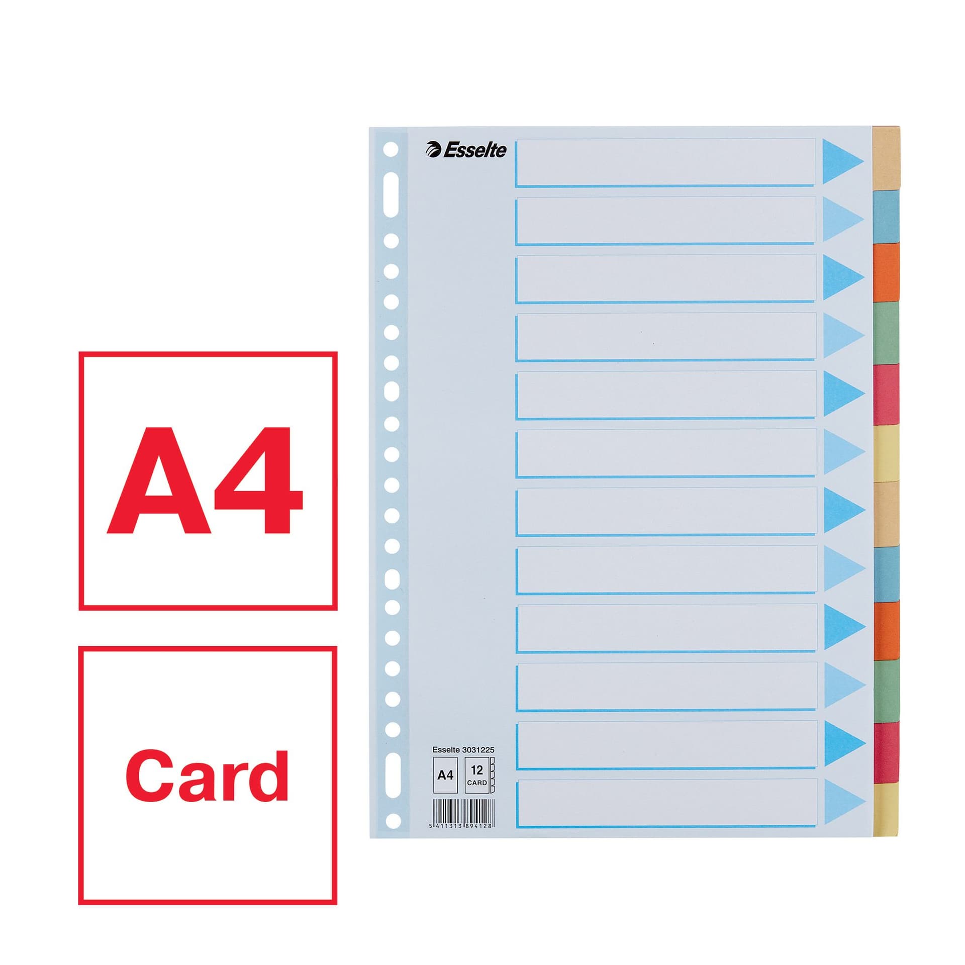 Tabbladen Esselte Premium A4 12-delig karton 23-rings assorti 5