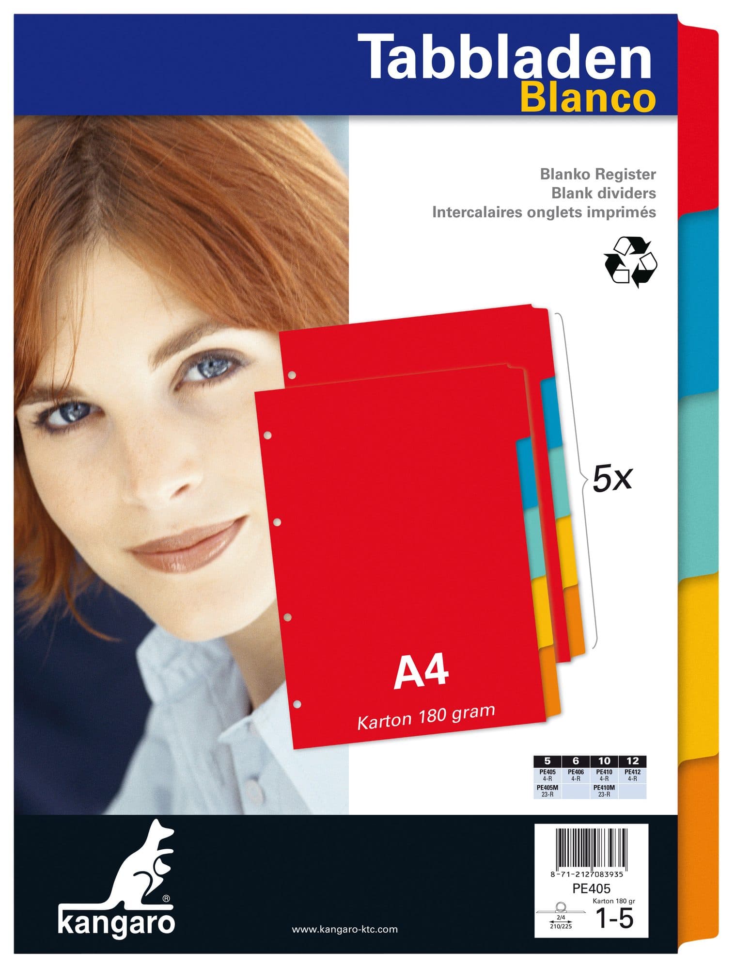 Tabbladen Kangaro 4-gaats PE405 5-delig assorti karton 2