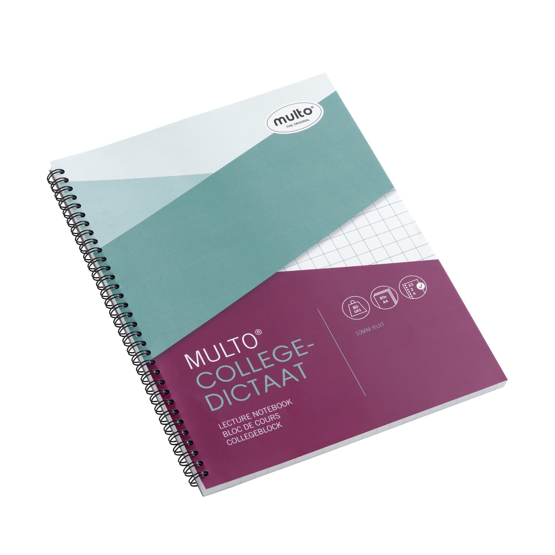 Collegeblok Multo A4 ruit 10x10mm 23-gaats 160 pagina's 80gr wit