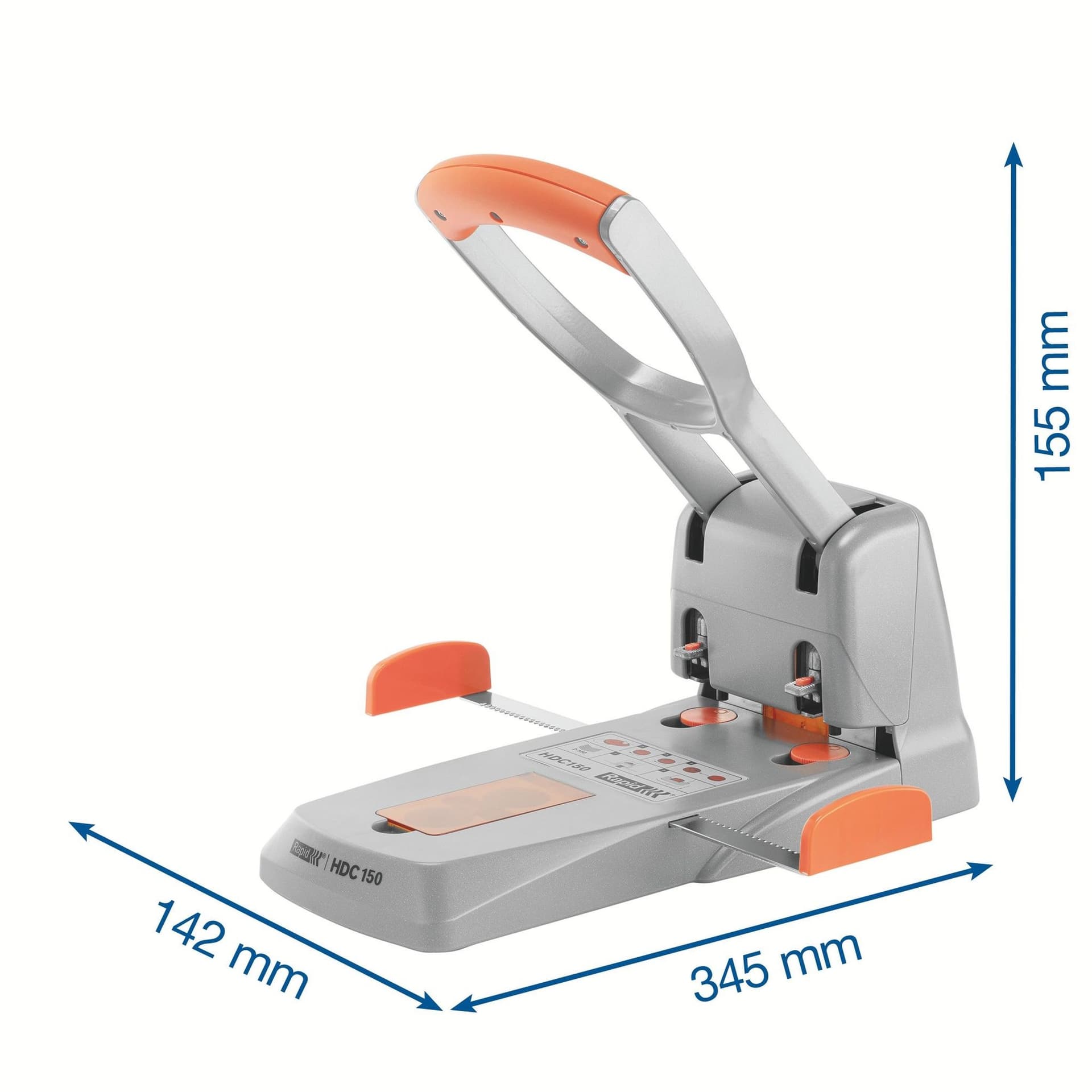 Perforator Rapid Supreme HDC150/2 heavy duty 2-gaats 150 vel zilver/oranje 2
