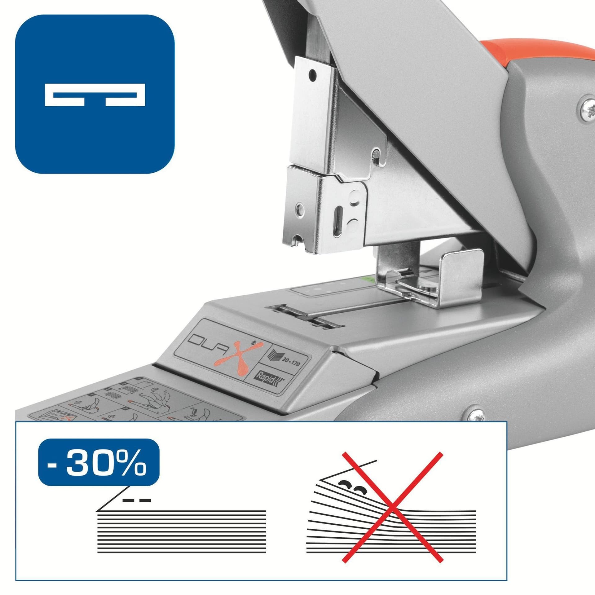 Nietmachine Rapid Supreme duax heavy duty 170 vel zilver/oranje 5