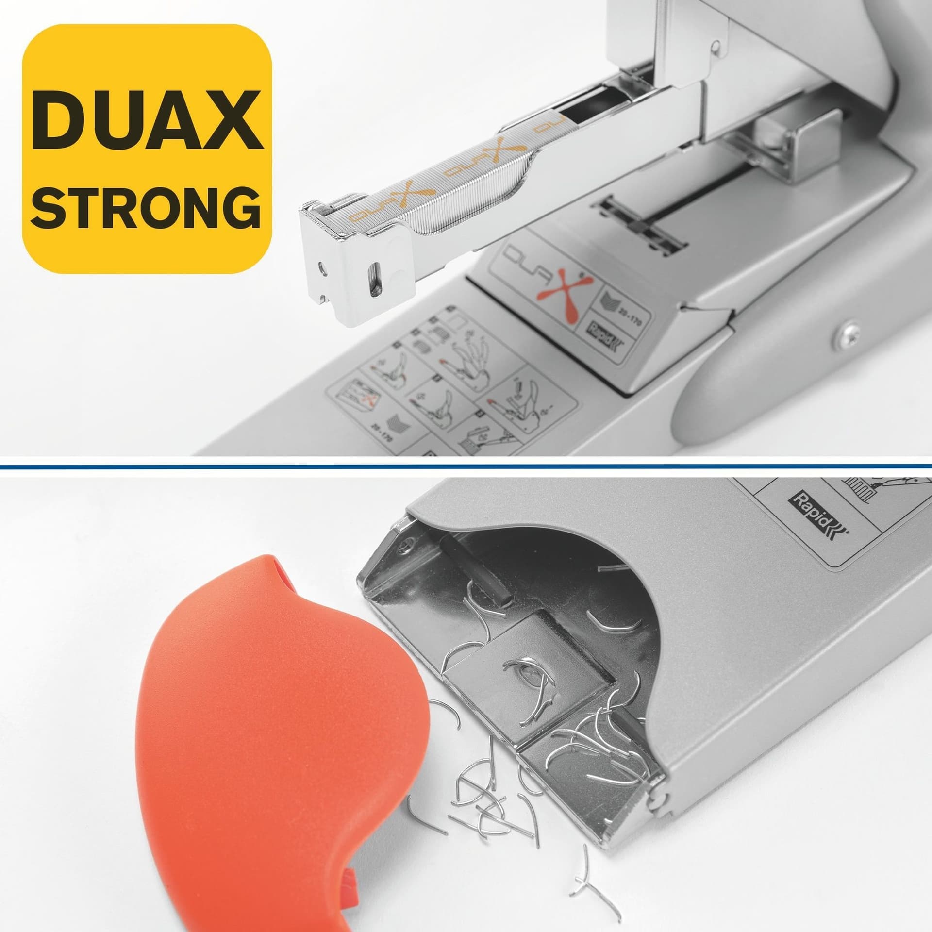 Nietmachine Rapid Supreme duax heavy duty 170 vel zilver/oranje 6