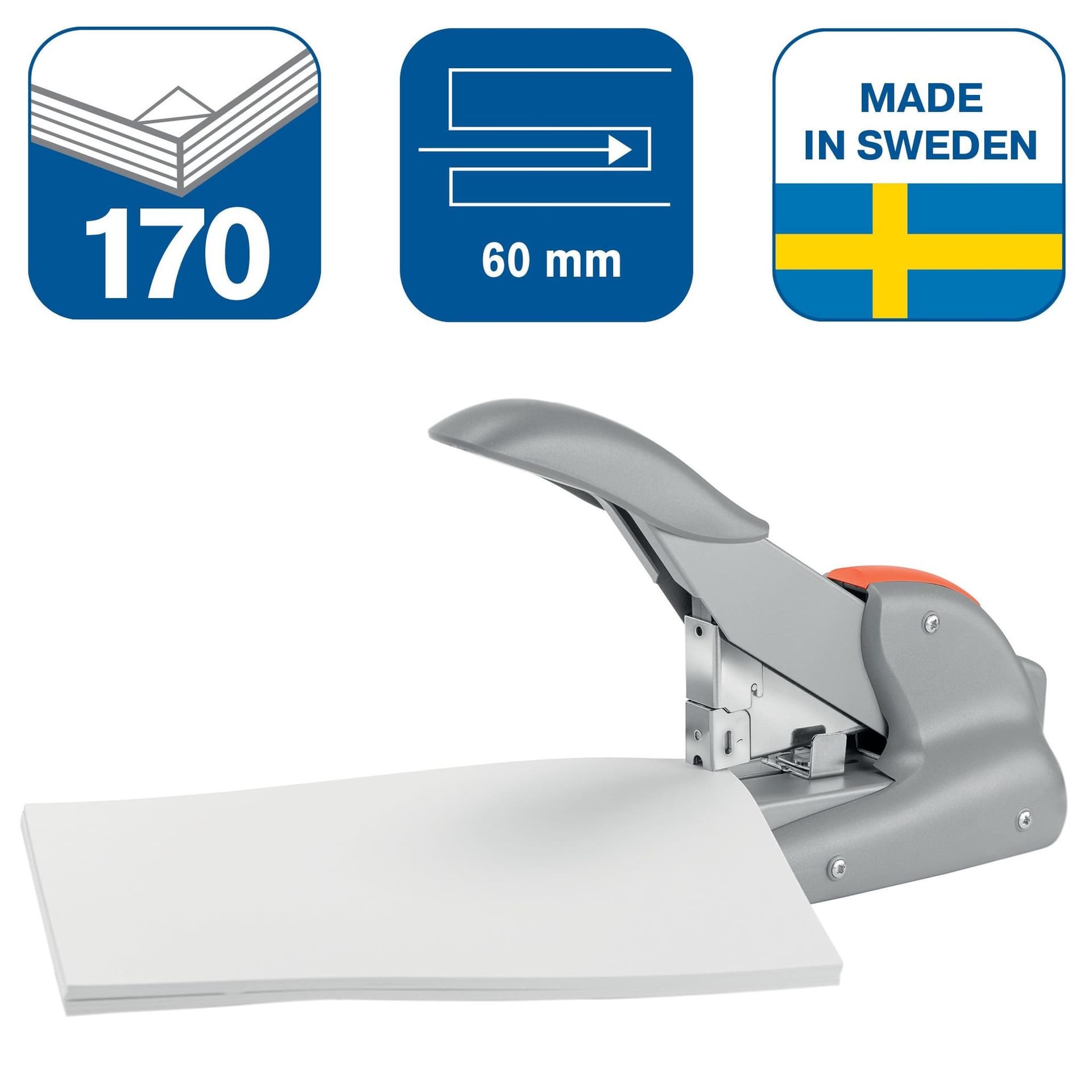 Nietmachine Rapid Supreme duax heavy duty 170 vel zilver/oranje 2