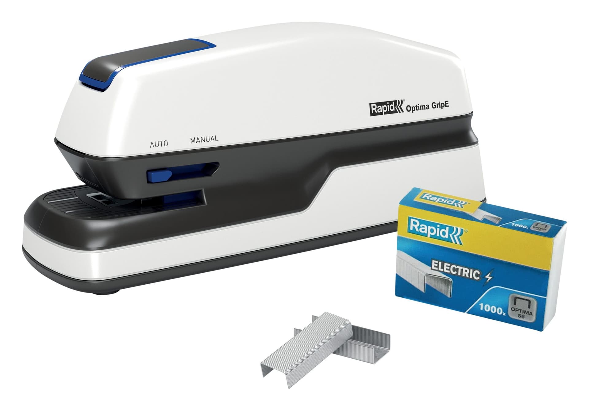 Nietmachine elektrisch Rapid Optima Grip 20vel wit/zwart