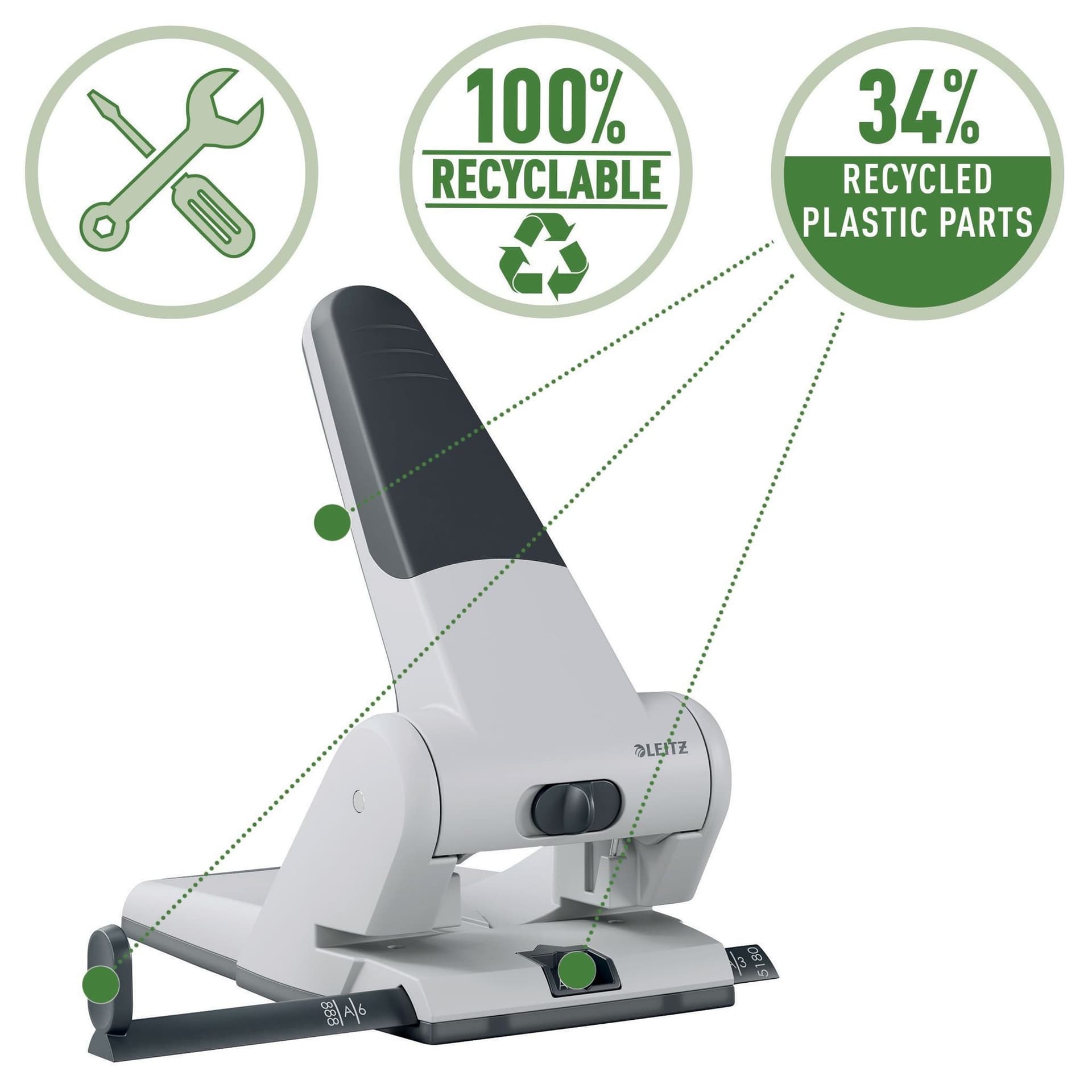 Perforator Leitz 5180 heavy duty 65 vel zilver 5