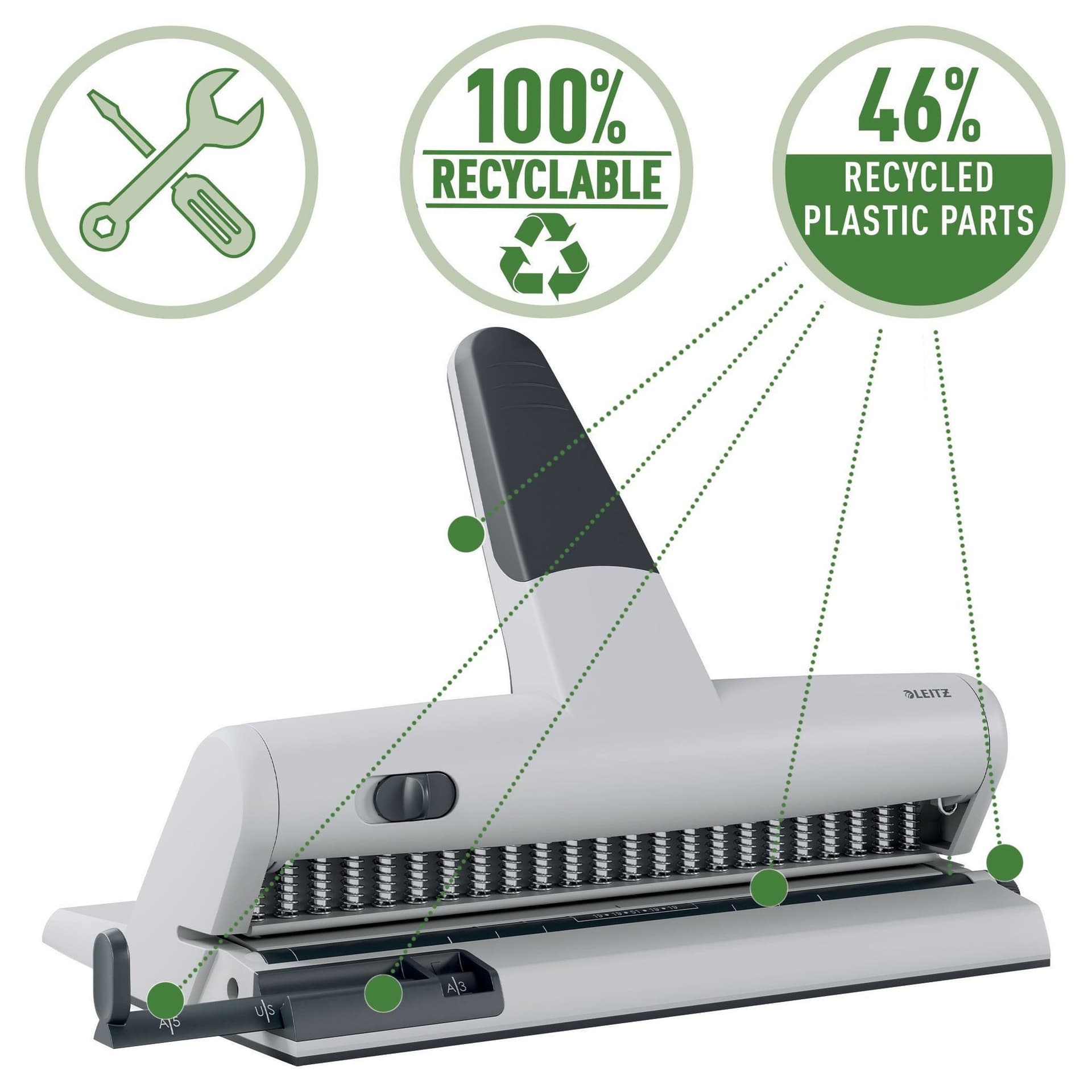 Perforator Leitz 5115 heavy duty 23 gaats zilver 3