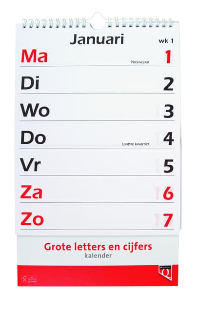 Kalender 2027 met grote letters en cijfers Quantore