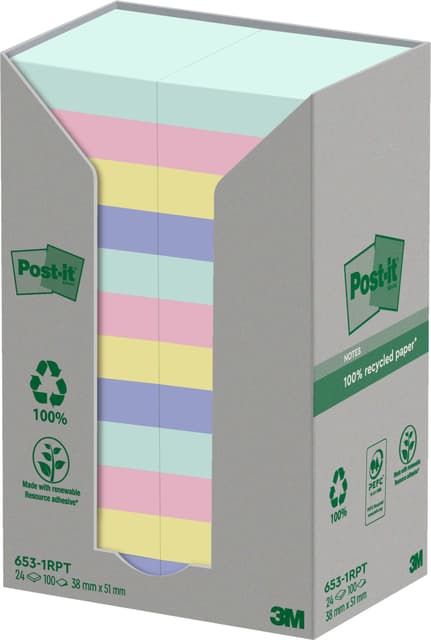 Memoblok Post-it 653-1RPT 38x51mm rainbow pastel 24 stuks