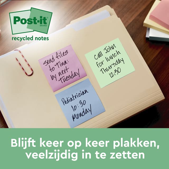Memoblok Post-it 654-RTP 76x76mm recycled rainbow pastel 16 stuks 4