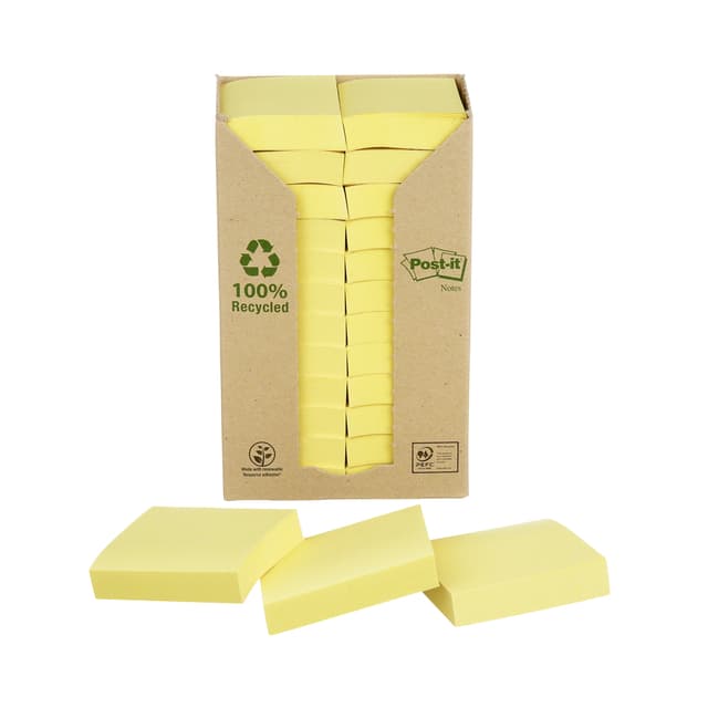 Memoblok Post-it 653 38x51mm recycled geel 24 stuks