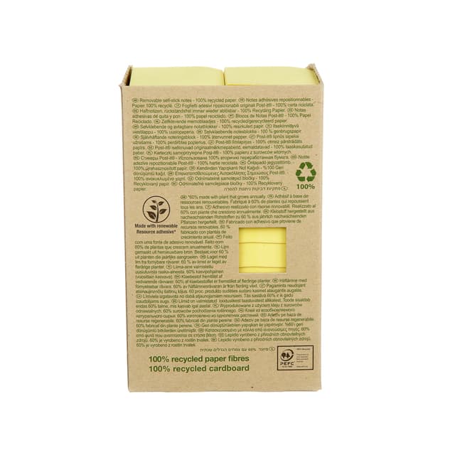 Memoblok Post-it 653 38x51mm recycled geel 24 stuks 2