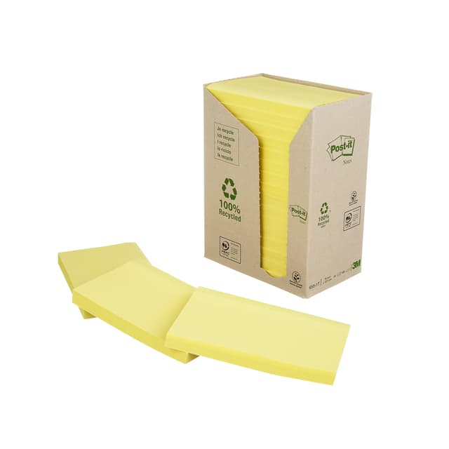 Memoblok Post-it 655 76x127mm recycled geel 16x100 vel 4
