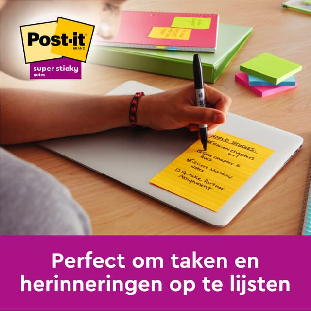 Memoblok Post-it 6845 Super Sticky 203x152mm assorti 4 stuks 3
