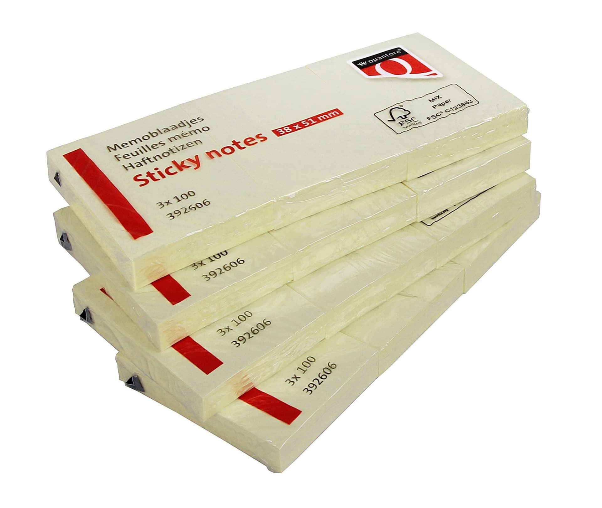 Memoblok Quantore 38x51mm geel 3 stuks 3